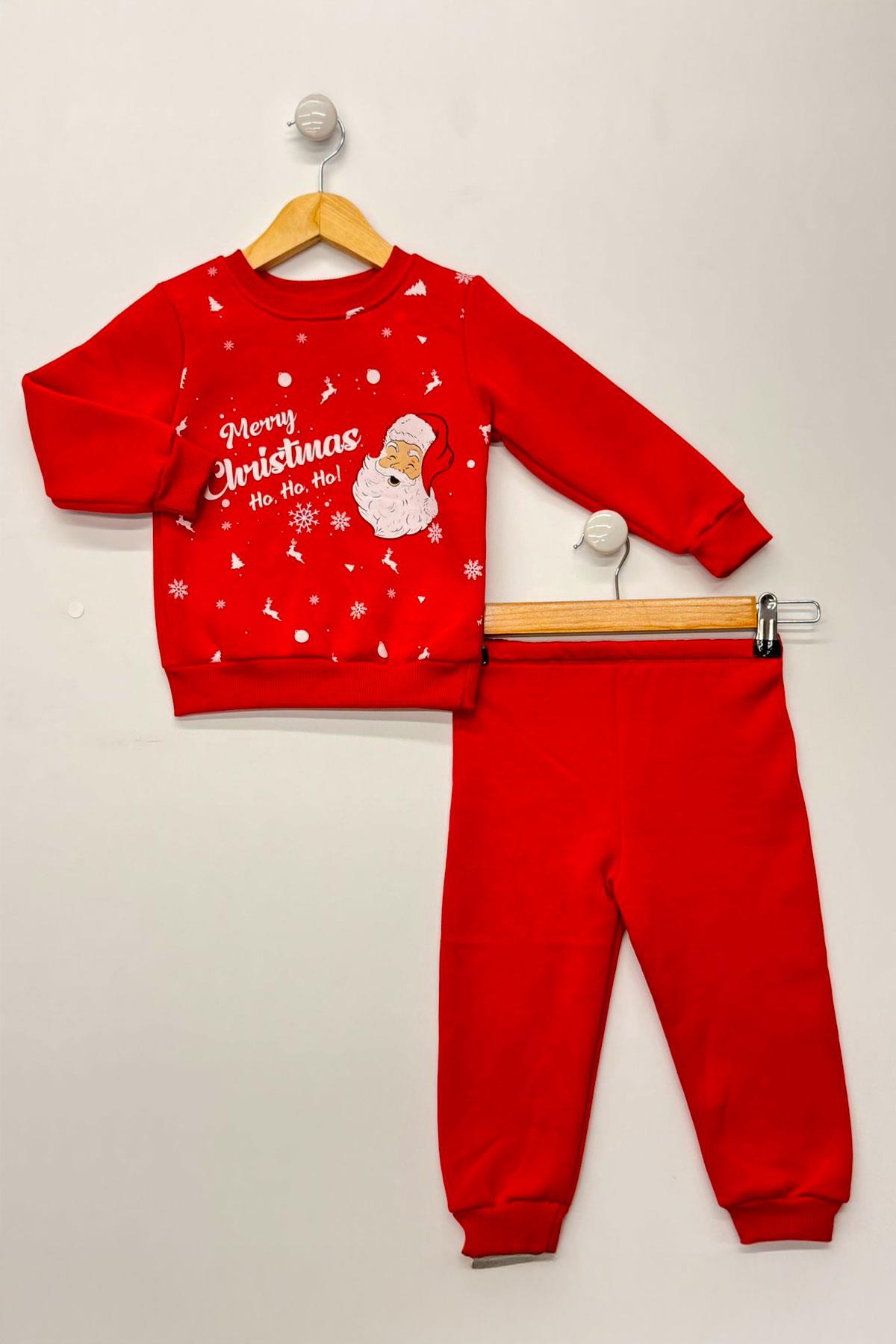 Çocuk Sweat Takım Şardonlu Pamuk Kumaş Noel Baba Tasarım 1-3 Yaş