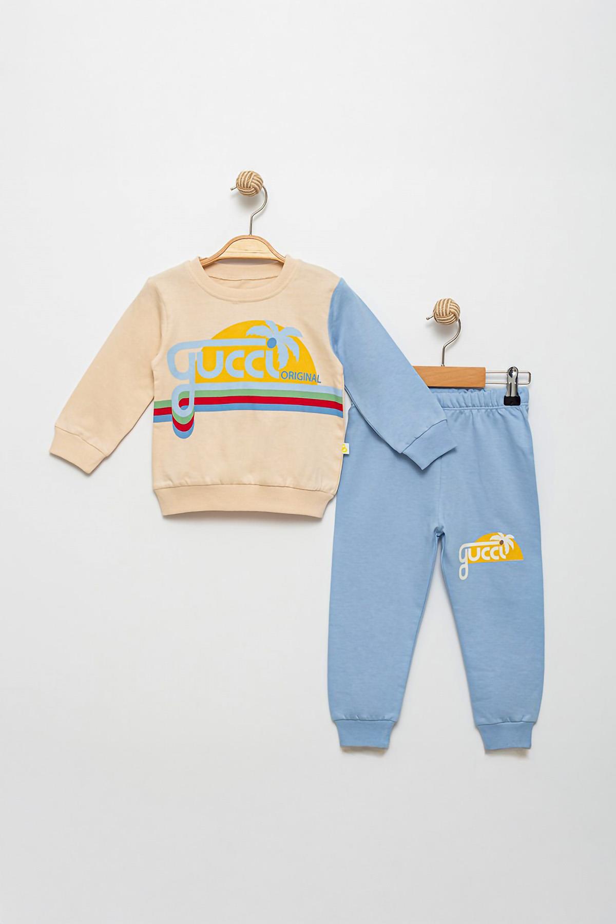 Gucci Baskılı Alt-Üst Takım 2-5 Yaş Mavi