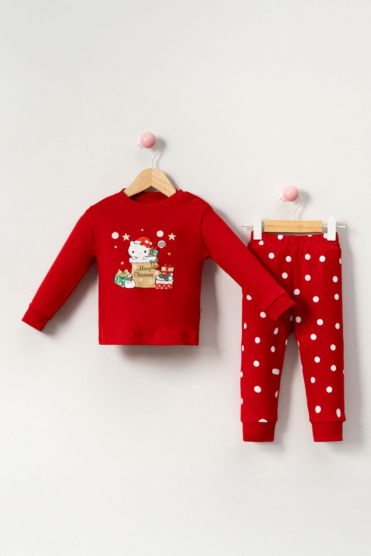 Kız Bebek Kırmızı Pijama Takımı Noel Tasarımlı 6-24 ay