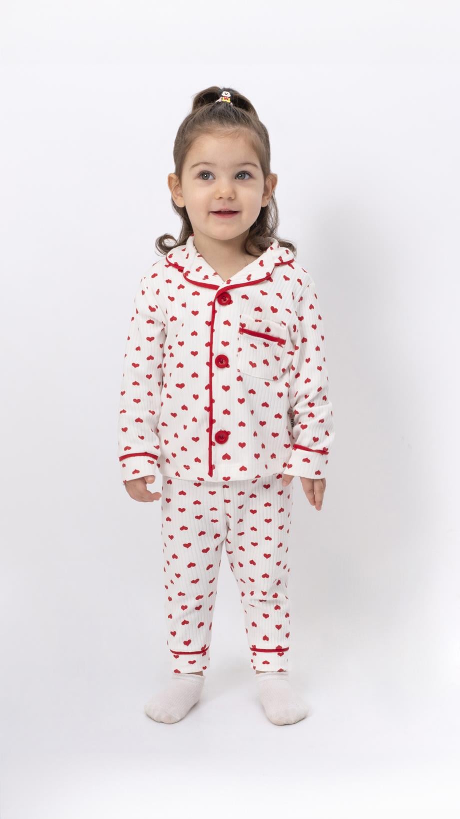 Kız Bebek Pijama Takımı Kalp Desenli  6-18 AY