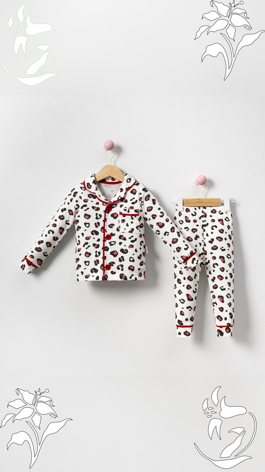 Kız Bebek Pijama Takımı Leopar Kırmızı Detay  6-18 AY