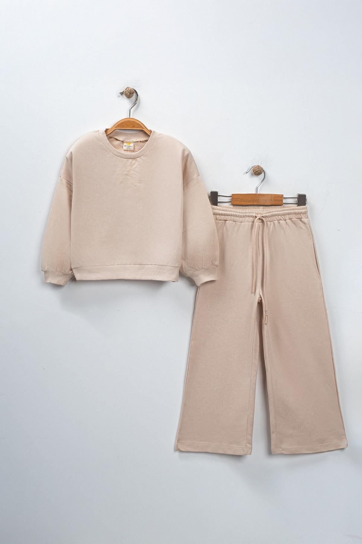 Kız Çocuk Basic Sweatshirt Takım 5-8 Yaş Grej