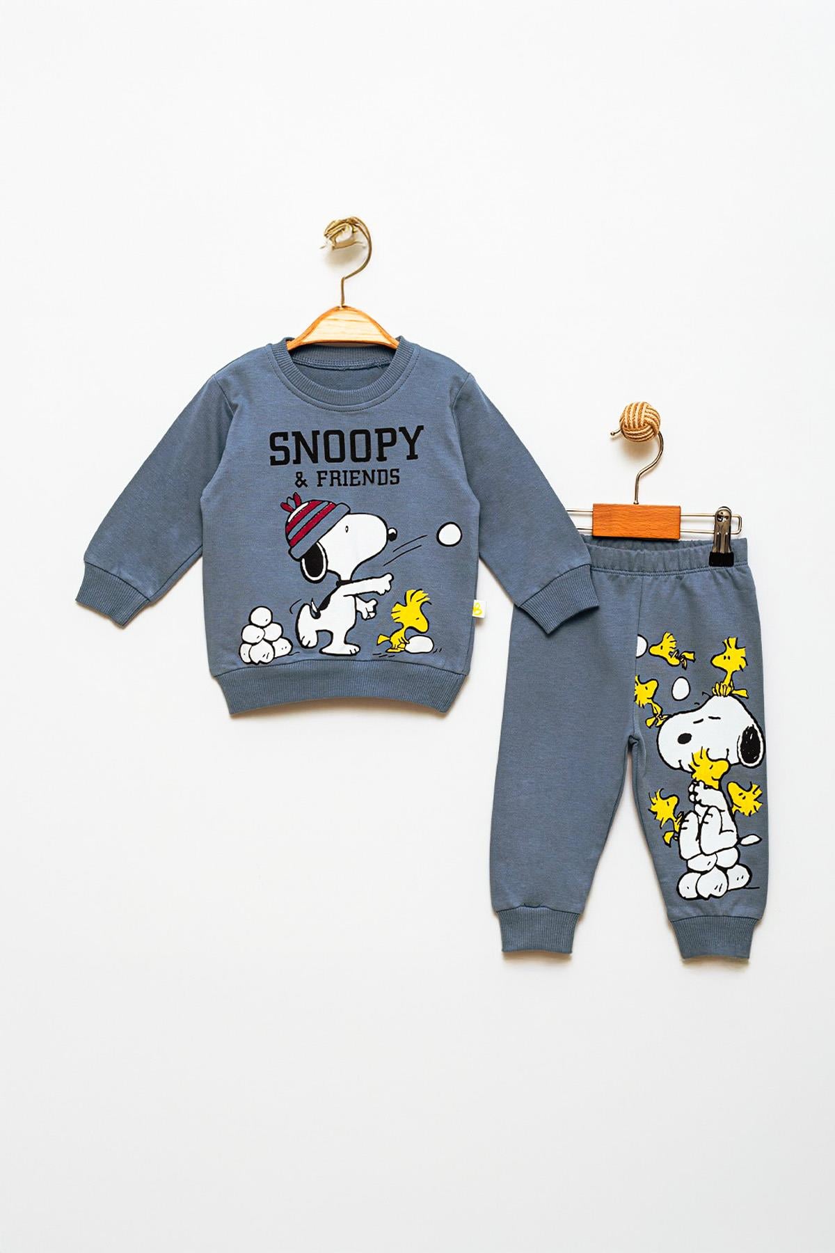 Snoopy Baskılı Alt Üst Sweat Takım  6-24 Ay Antrasit