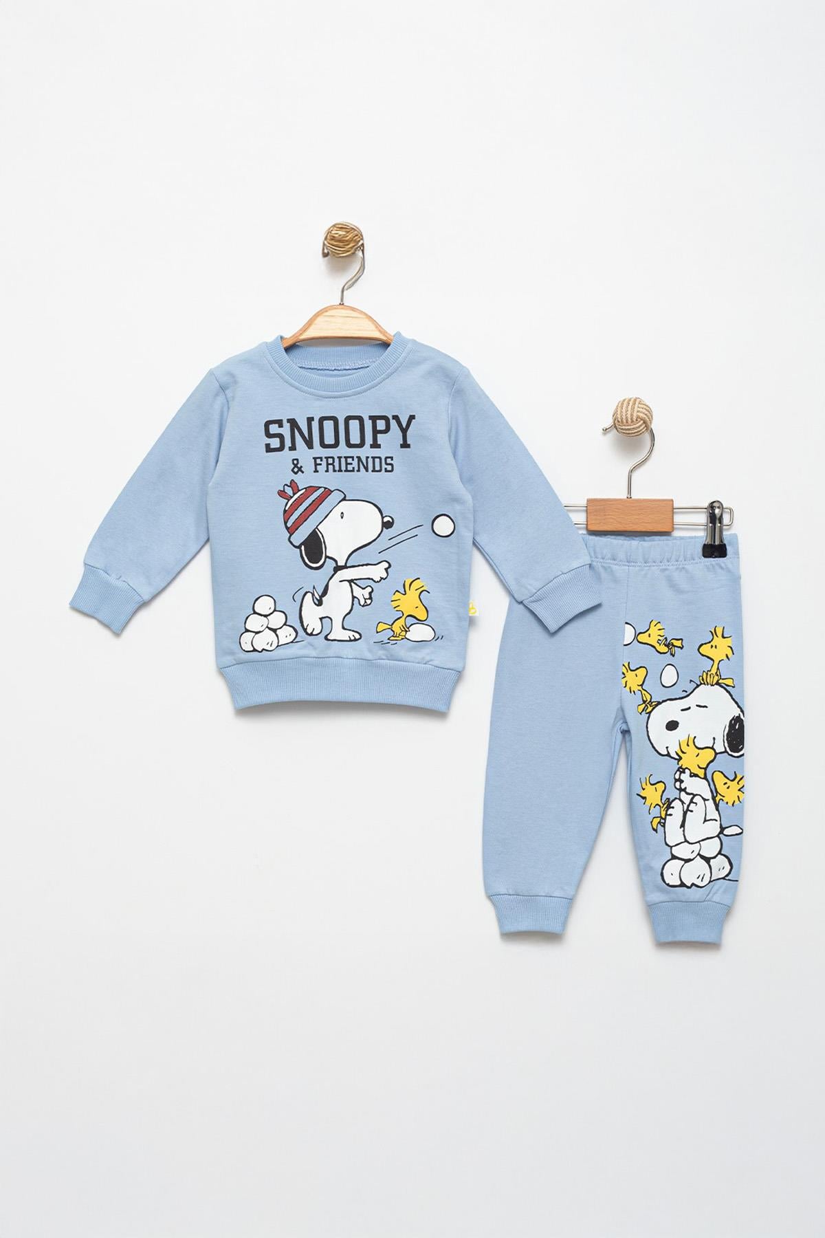 Snoopy Baskılı Alt Üst Sweat Takım  6-24 Ay Mavi