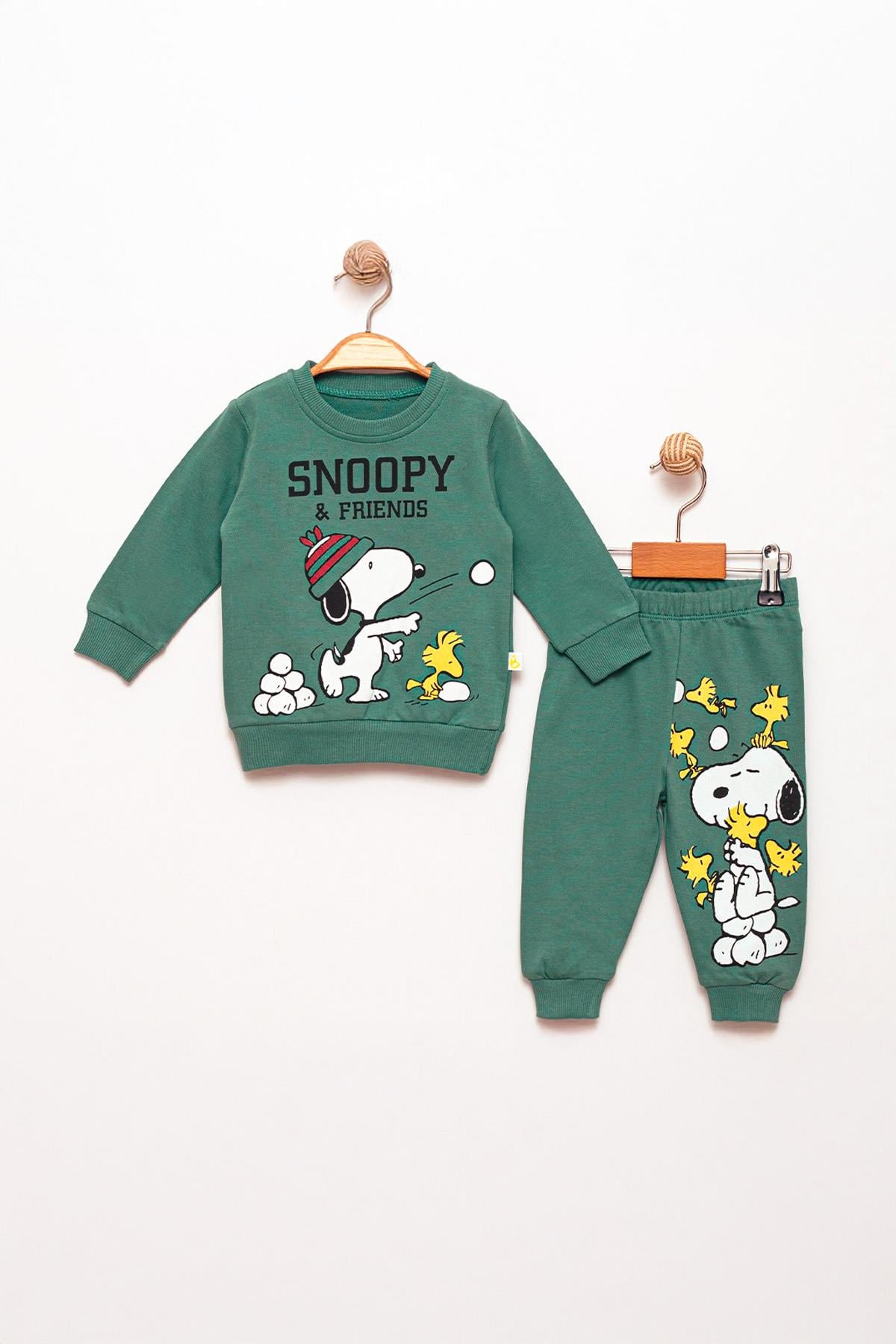 Snoopy Baskılı Alt Üst Sweat Takım  6-24 Ay Yeşil