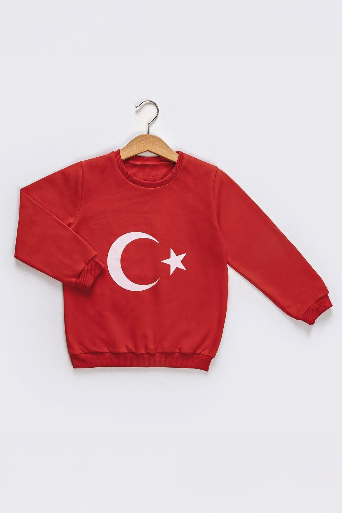 Unisex Çocuk Türk Bayraklı Kaşkorse Sweatshirt