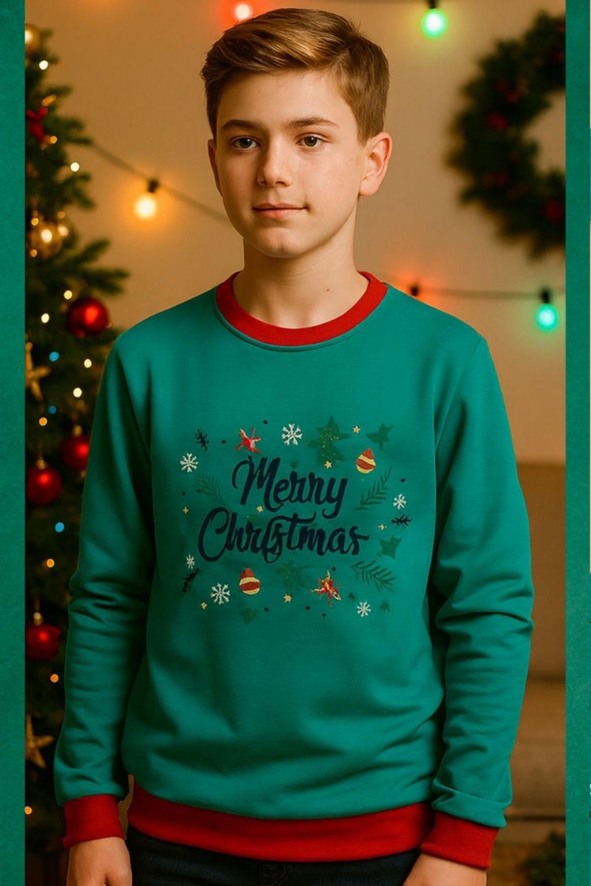 Unisex Yılbaşı Konsept Merry Christmas %100 Pamuk Sweatshirt