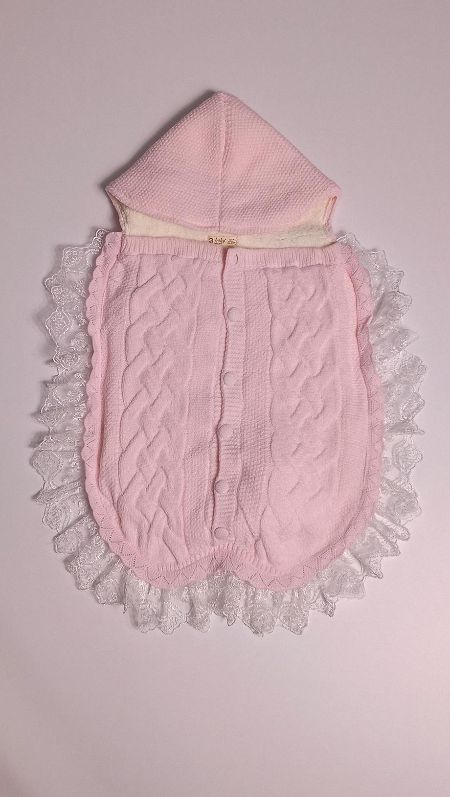 Yenidoğan Bebek Hediye Dantelli Kundak Battaniye Welsoftlu Pembe