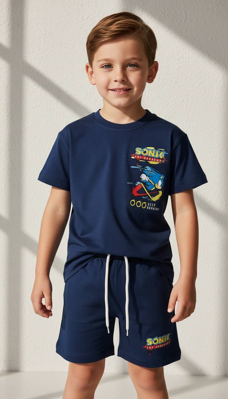Erkek Çocuk Sonic Tasarımlı Penye Şort Takım