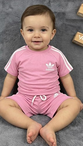 Pembe Çizgili Penye Şort Takım