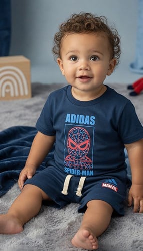 Spiderman Tasarımlı Mavi Bebe Penye Şort Takım