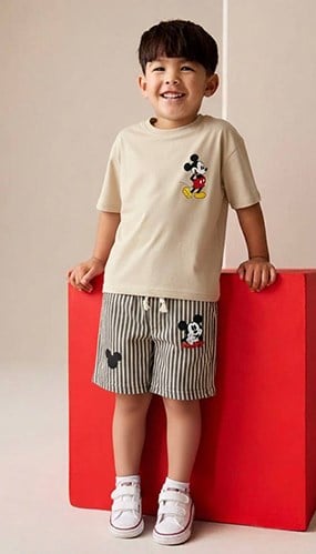Erkek Bebek Micky Mouse Tasarımlı Penye Şort Takım