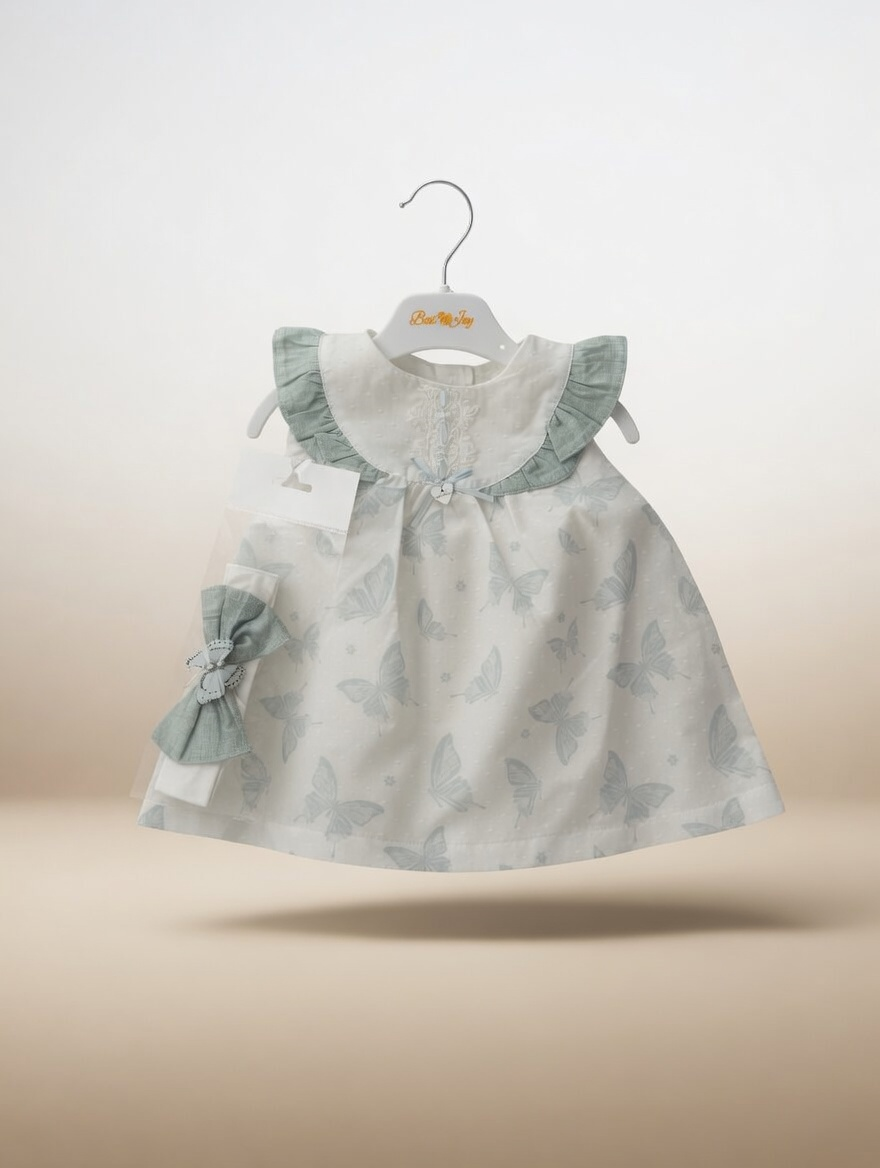 Kız Bebek Pamuklu Poplin Kumaş Fiyonklu Elbise