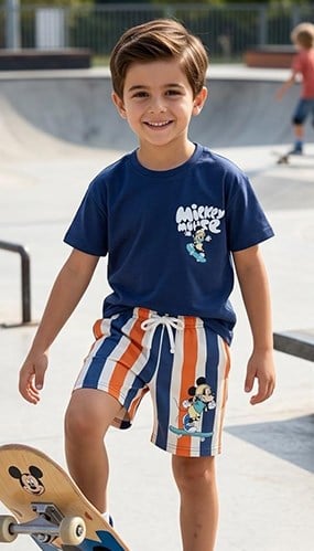 Mickey Mouse Baskılı Erkek Çocuk Penye Şort Takım