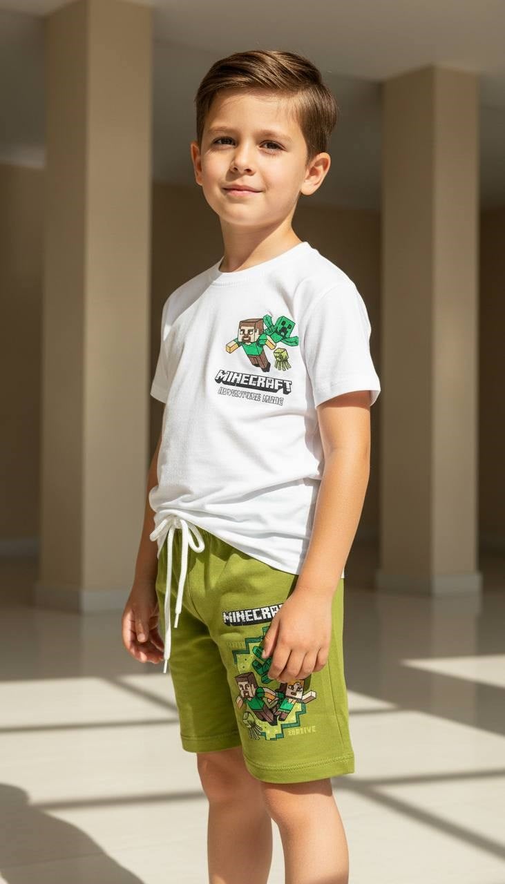 Minecraft Basklılı Penye Şort Takım