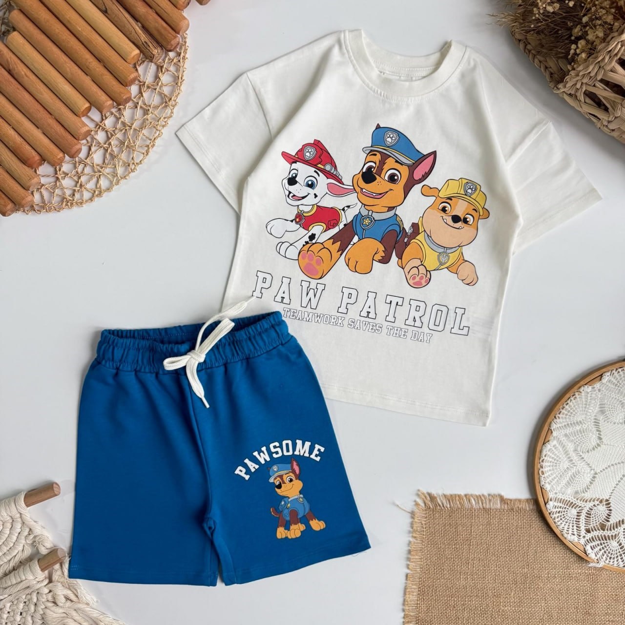 Paw Patrol Basklılı Penye Şort Takım