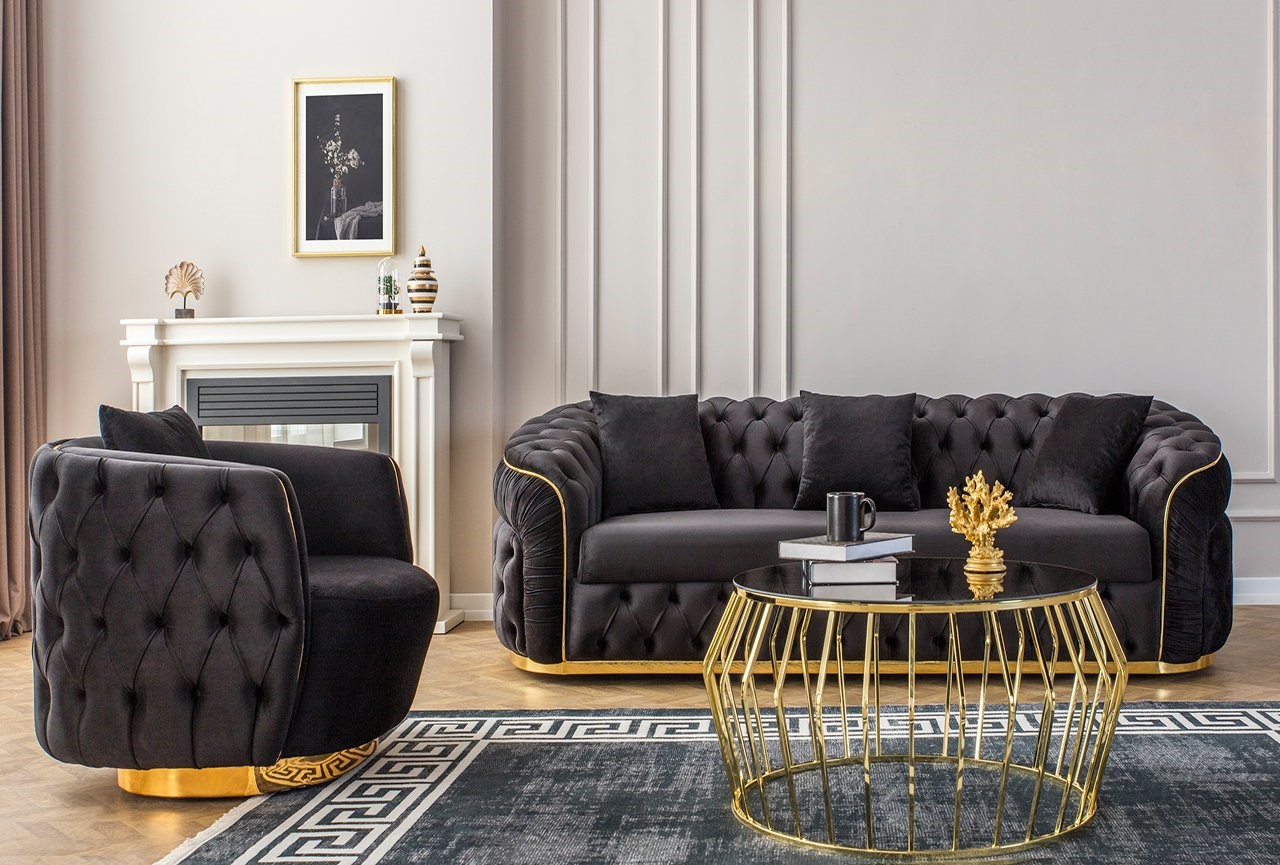 Elite Black & Gold Sofa Set eymense.eu