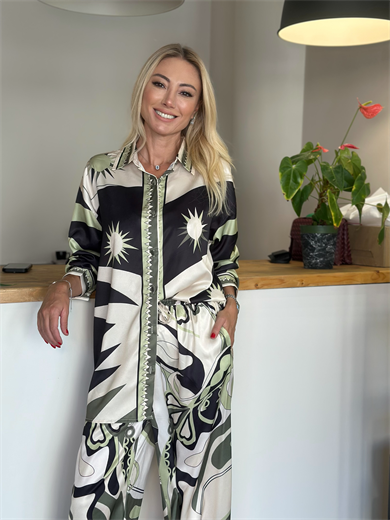  Saten Yeşil Desenli Takım Askı0037