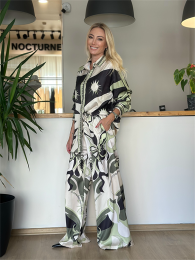  Saten Yeşil Desenli Takım Askı0037