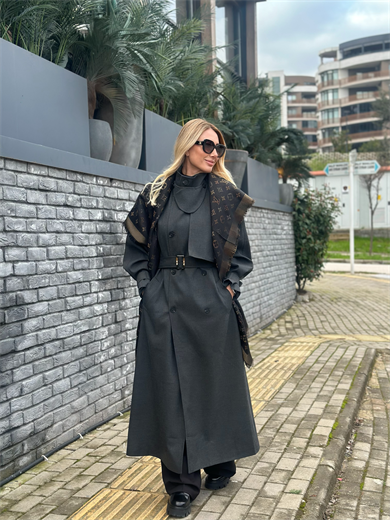 Antrasit Kuşaklı Helena Trençkot Askı0065