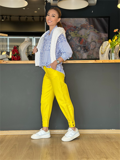Baget Paça Detaylı Sarı Pantolon
