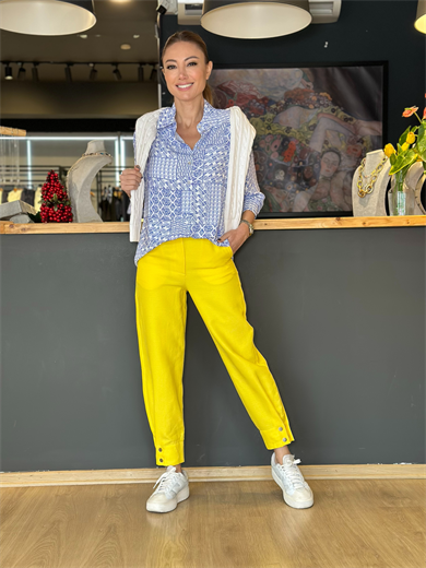 Baget Paça Detaylı Sarı Pantolon