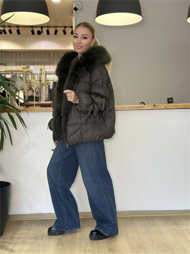Bella Kürk Detaylı Haki Mont Askı00469
