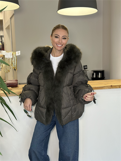 Bella Kürk Detaylı Haki Mont Askı00469
