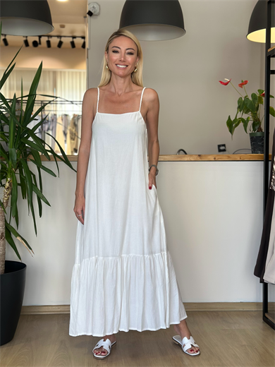 Beyaz Askılı Rahat Elbise