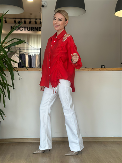 Beyaz Geniş Paça Jean Askı00170