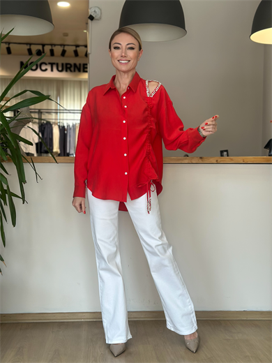 Beyaz Geniş Paça Jean Askı00170