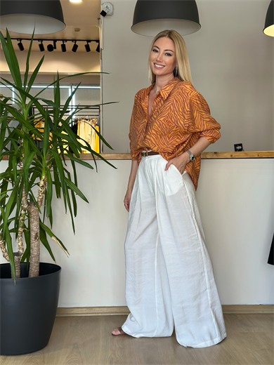 Beyaz Pileli Palazzo Pantolon