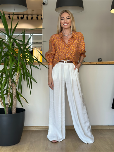 Beyaz Pileli Palazzo Pantolon