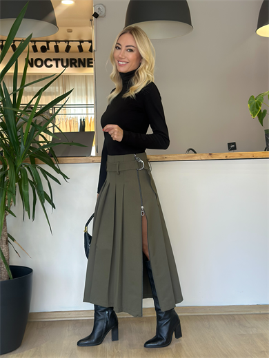 BGN Workshop Haki Yırtmaç Detaylı Etek Askı0045