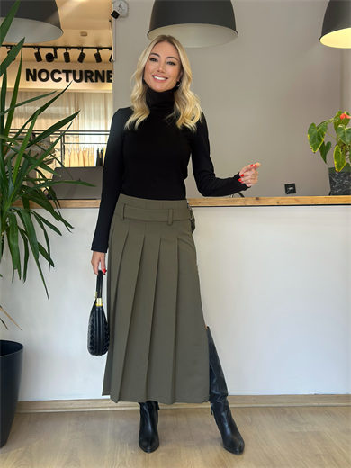 BGN Workshop Haki Yırtmaç Detaylı Etek Askı0045