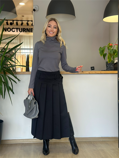 BGN Workshop Siyah Yırtmaç Detaylı Etek Askı0048