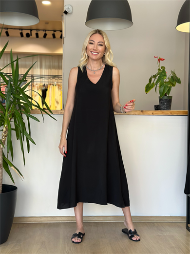 Bodrum Siyah Midi Elbise