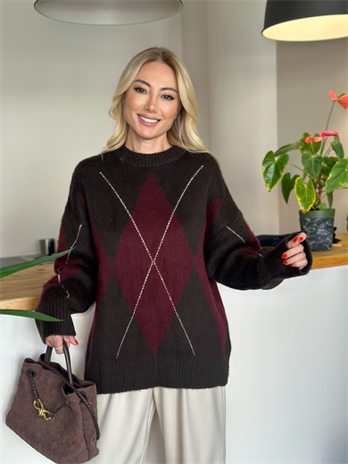 Bordo Baklava Desen Kazak Askı00164