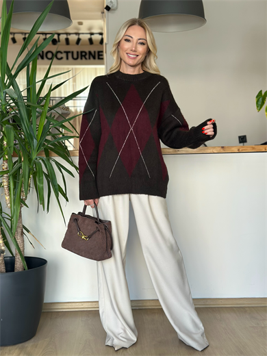 Bordo Baklava Desen Kazak Askı00164