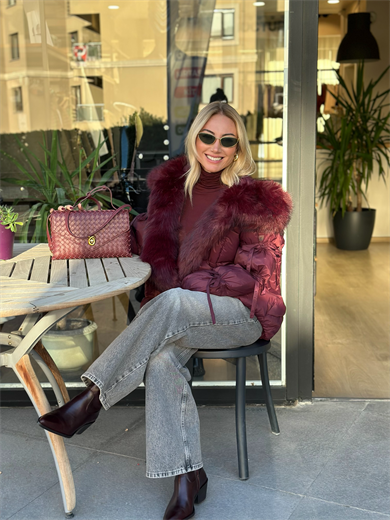 Bordo Kürk Detaylı Mont Askı00244