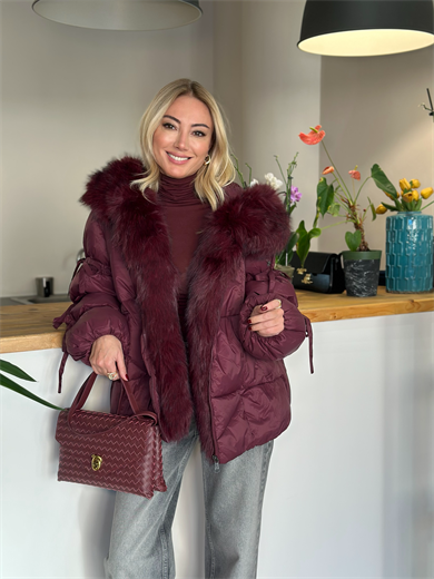 Bordo Kürk Detaylı Mont Askı00244