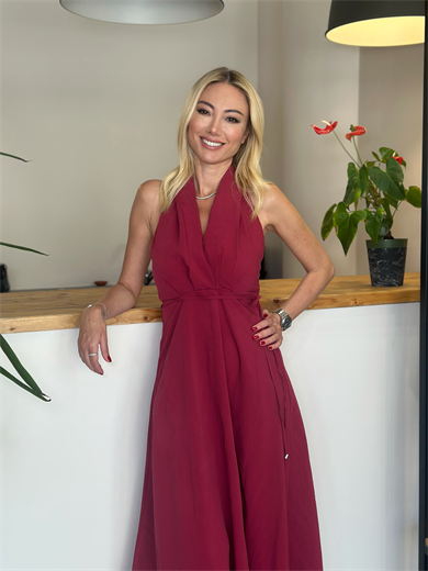 Bordo Romantik Elbise