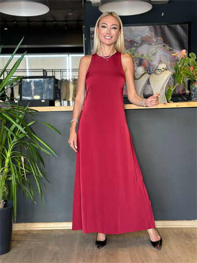 Bordo Saten Maxi Elbise