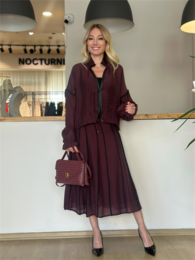 Bordo Siyah Şeritli Etek Takım Askı0077