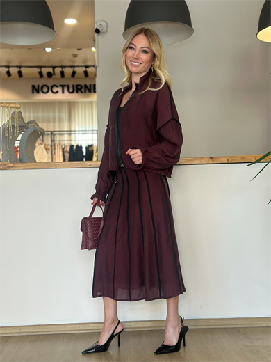 Bordo Siyah Şeritli Etek Takım Askı0077