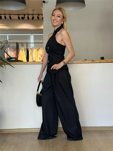 Boyundan Bağlamalı Siyah Takım