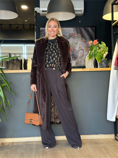 Cep Detaylı Koyu Kahve Kaban 