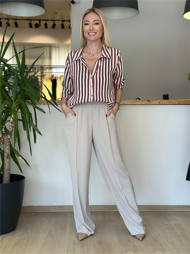 Çizgili Bordo Gömlek