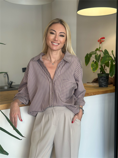 Çizgili Lila Gömlek