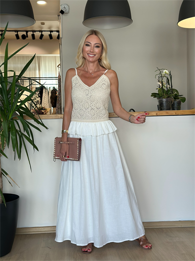 Dantel Garnili Keten Elbise Askı0038